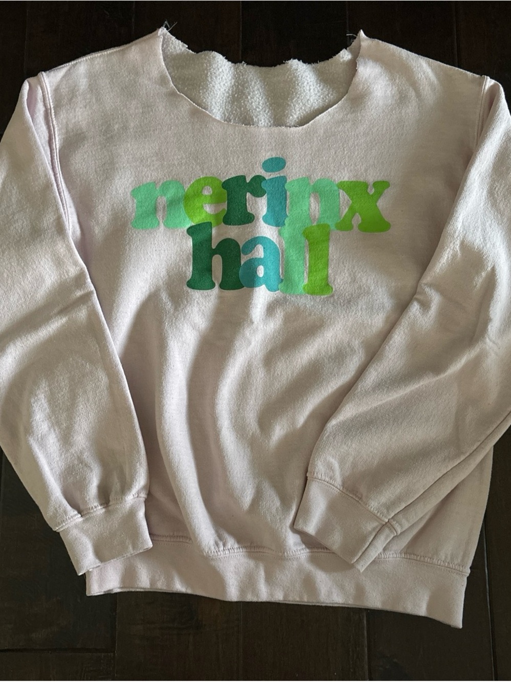 Light Pink Crewneck Sweatshirt with Green Gradient Logo